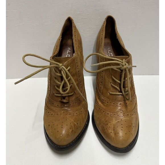 Aldo women size US 8.5 EU 39 brown leather oxford lace up  heel shoes - Picture 2 of 10
